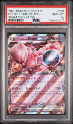 2025 POKEMON SVP EN-SV BLACK STAR PROMO #216 TEAM ROCKET'S MEWTWO EX PSA 10 - Image 1