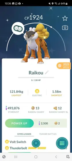 Pokemon Go (Stage 42 ) Shiny Raikou ( 16 Legendary ) - Image 2