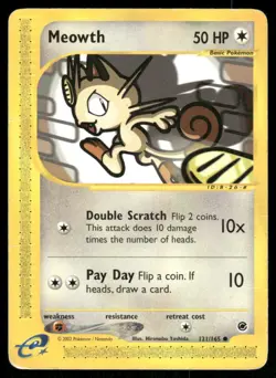 2002 Pokemon Meowth Common Expedition Base Set 121/165 DMG - Image 1