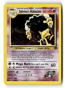 Pokemon Card Sabrina's Alakazam Unlimited Holo LP Gym Challenge 16/132 - Image 1