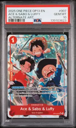 2025 ONE PIECE OP13 007 CARRYING ON HIS WILL ACE & SABO & LUFFY ALT ART PSA 10 - Image 1