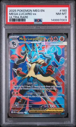 2025 POKEMON MEG EN-MEGA EVOLUTION ULTRA RARE #160 MEGA LUCARIO EX PSA 8 - Image 1