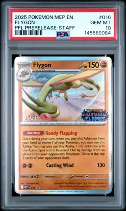 2025 Pokemon MEP EN Flygon #016 Promo PFL Prerelease Staff PSA 10 (084 - Image 1