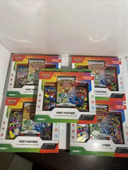 Pokemon TCG First Partner Illustration Collection Series 1 Five Box Lot - Image 1