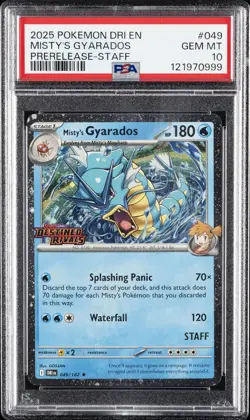 2025 POKEMON DRI EN-DESTINED RIVALS PRERELEASE-STAFF MISTY'S GYARADOS PSA 10 - Image 1