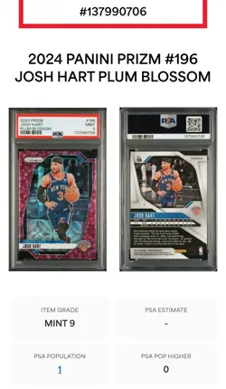 PSA 9 2024-25 Panini Prizm Josh Hart Plum Blossom 2/8 Pop 1 NONE higher RARE - Image 4