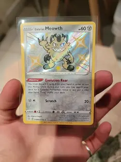 Pokemon TCG Galarian Meowth Shining Fates SV086/SV122 Holo Shiny Holo Rare - Image 1