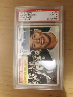 Mickey Mantle 1956 Topps #135 Gray Back PSA 2.5 GOOD+ New York Yankees HOF - Image 1