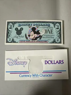 1990 Series $1 ONE DOLLAR MICKEY MOUSE Walt Disney World A- A & Envelope - Image 1