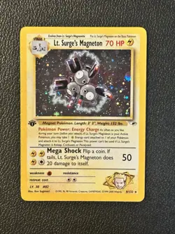 LT Surge’s Magneton 8/132 1st Edition Holo Gym Heroes Pokemon - Image 1