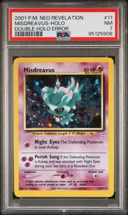 2001 POKEMON NEO REVELATION DOUBLE HOLO ERR #11 MISDREAVUS-HOLO PSA 7 - Image 1