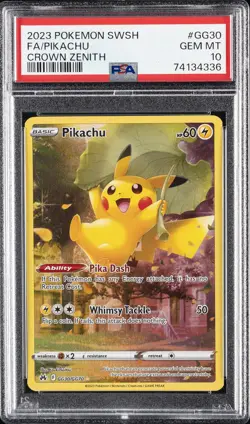 2023 POKEMON SWORD & SHIELD CROWN ZENITH #GG30 FULL ART/PIKACHU PSA 10 - Image 1