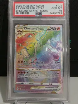 2022 Pokemon SWSH Brilliant Stars FA Charizard VStar Secret Rare 174/172 PSA 10 - Image 1
