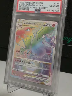 2022 Pokemon SWSH Brilliant Stars FA Charizard VStar Secret Rare 174/172 PSA 10 - Image 2