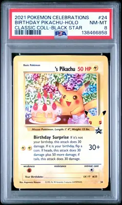 Birthday Pikachu Holo 24 Celebrations Classic Collection Pokemon PSA 8 *858 - Image 1