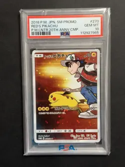 Red's Pikachu 2018 FA Pokemon Center 20th Anniv. Promo Japanese 270/SM-P PSA 10 - Image 1