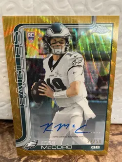 2025 Topps Chrome Football Kyle McCord Gold Wave Rookie Auto /50 Eagles - Image 1
