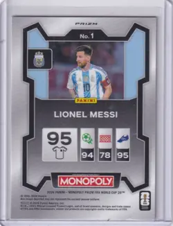 2026 Panini Prizm Monopoly FIFA World Cup Lionel Messi GREEN WAVE Card #1 - Image 2