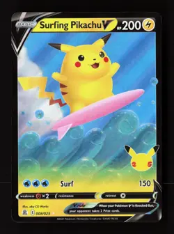 Surfing Pikachu V 008/025 Holo V Rare Celebrations Pokemon Near Mint - Image 1