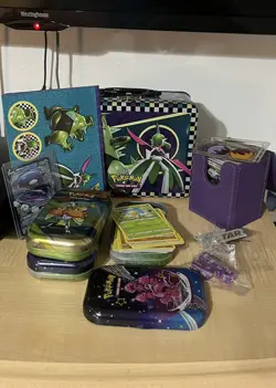 Purple Deck Box/Chest Tin/300+ Cards Plus EXTRAS LOT - Image 1