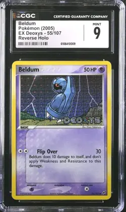 Pokemon Beldum 55/107 EX Deoxys Reverse Holo Stamped CGC 9 MINT - Image 1
