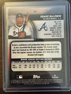 Drake Baldwin RC Blue Foil 2025 Topps Stadium Club #61 Atlanta Braves SSP - Image 2