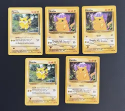 Vintage Pokemon Card Pikachu Bundle x5 Base Set Jungle WOTC 1999 LP MP Mixed Lot - Image 1