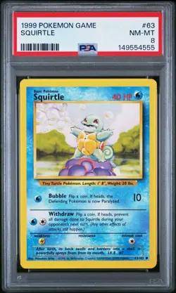 1999 Pokemon Squirtle Base Set Unlimited Card #63 WOTC PSA 8 NM-MT - Image 1
