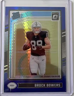 2024 Panini Donruss Optic - Rated Rookie Brock Bowers #215 Blue Hyper Prizm RC - Image 1