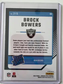 2024 Panini Donruss Optic - Rated Rookie Brock Bowers #215 Blue Hyper Prizm RC - Image 2