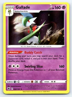 Pokemon Gallade SWSH10: Astral Radiance SWSH10 Holo 062/189 LP TCG - Image 1