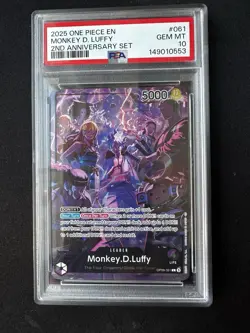 2025 ONE PIECE OP09 061 MONKEY D LUFFY ENGLISH 2ND ANNIVERSARY SET PROMO PSA 10 - Image 1