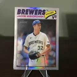 2026 Topps Heritage Jacob Misiorowski Chrome Refractor Rookie RC #144 Brewers - Image 1