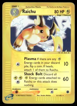 Pokemon Cards Raichu 61/165 Reverse Holo Expedition Base Set Rare DMG - Image 1