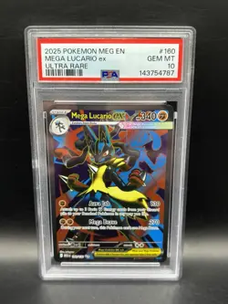 Mega Lucario ex Pokemon Mega Evolution Ultra Rare Holo 160/132 PSA 10 Gem Mint - Image 1