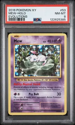 2016 POKEMON XY EVOLUTIONS #53 MEW-HOLO PSA 8 - Image 1