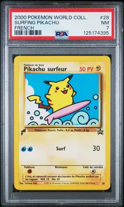 2000 POKEMON PIKACHU WORLD COLL FRENCH #28 SURFING PIKACHU PSA 7 - Image 1