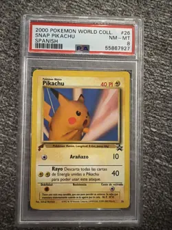 Pokemon Snap Pikachu PSA 8 World Collection Spanish Promo 26 2000 TCG - Image 1