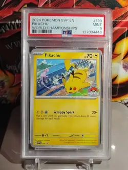 PSA 9 Pikachu 190 SVP World Championships Promo 2024 Pokemon Mint - Image 1