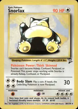 SNORLAX 30/130 RARE BASE SET 2 POKEMON LP - Image 1
