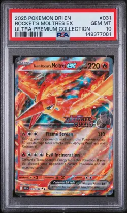 PSA 10 TEAM ROCKET'S MOLTRES #031 STAMPED PROMO UPC 2025 POKEMON DESTINED RIVALS - Image 1