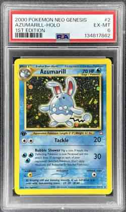 2000 Pokemon Neo Genesis Azumarill 1st Edition Holo Rare #2/111 (PSA 6) - Image 1