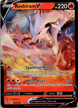 Reshiram V 024/195 - Pokemon Silver Tempest Sword & Shield Ultra Rare Card NM - Image 1