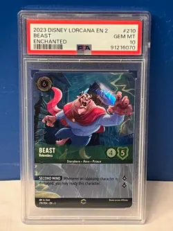 2023 Disney Lorcana EN2 BEAST Relentless 210/204 ENCHANTED PSA 10 GEM MINT - Image 1