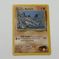 Brock's Rhyhorn 70/132 Gym Heroes Unlimited Common Pokemon Card WOTC NM - Image 1