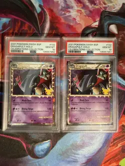 2X POKEMON 2021 DRAGAPULT 132 HOLO SWSH BLACK STAR PROMO CELEBRATIONS PSA 10 - Image 1