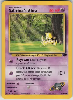 Pokemon TCG Sabrina's Abra (94) Common Gym Challenge 094/132 - Image 1
