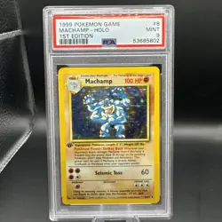 Pokemon Machamp Base Set 1st Edition Holo Rare #8 PSA 9 Mint - Image 1