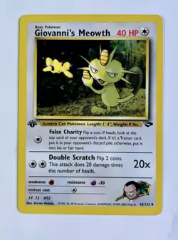 Giovanni's Meowth 2000 Pokemon Gym Challenge 1st Edition Uncommon #43/132 * LP - Image 1