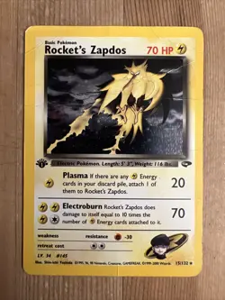 Pokemon TCG Rocket's Zapdos 1st Edition Holo Rare Gym Challenge 15/132 DAMAGED - Image 1